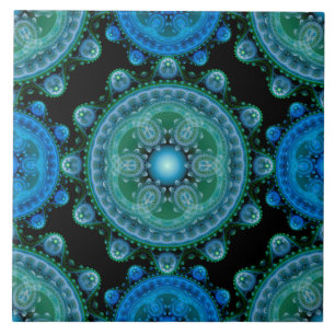 Fractal blue green oriental tegeltje