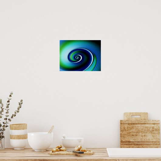 Fractal Blue Green Spiral Abstract Art Poster (Keuken)