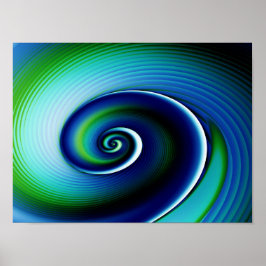 Fractal Blue Green Spiral Abstract Art Poster