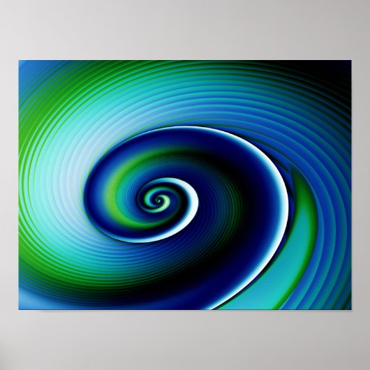 Fractal Blue Green Spiral Abstract Art Poster (Voorkant)