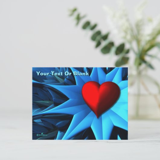 Fractal Blue Heart Flower Briefkaart (Staand voorkant)