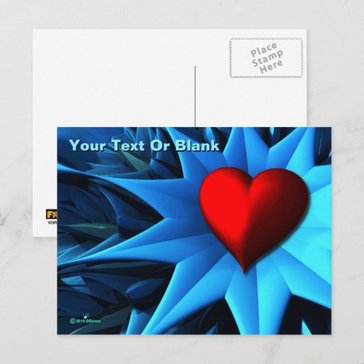 Fractal Blue Heart Flower Briefkaart (Voorkant / Achterkant)