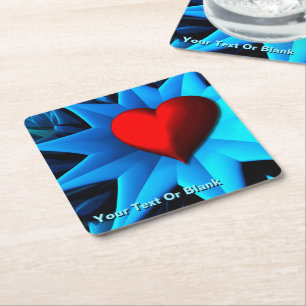 Fractal Blue Heart Flower Kartonnen Onderzetters