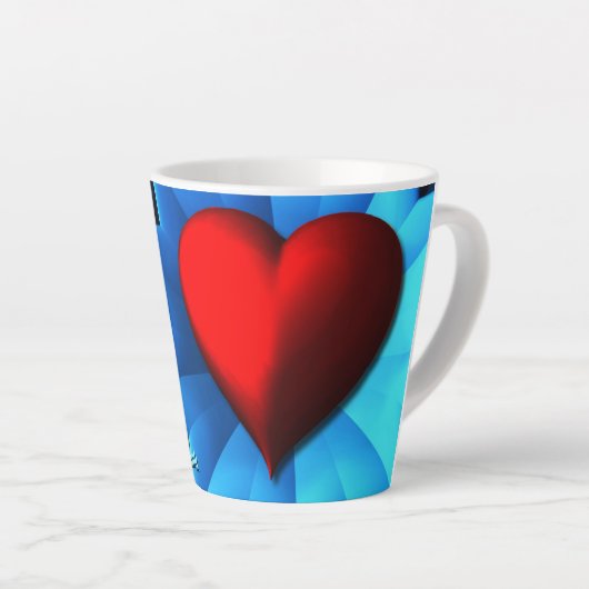 Fractal Blue Heart Flower Latte Mok (Rechterhoek)