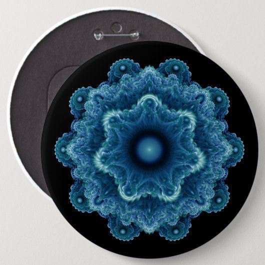 Fractal blue Natural Patroon Ronde Button 6,0 Cm (Voorkant /achterkant)