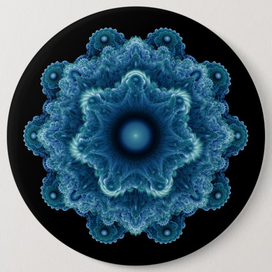 Fractal blue Natural Patroon Ronde Button 6,0 Cm (Voorkant)