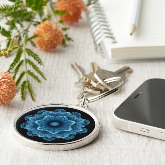 Fractal blue Natural Patroon Sleutelhanger (Zijkant)