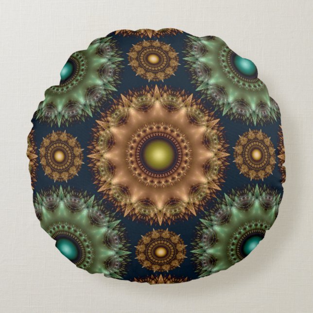 Fractal briljante glossy  decoratie rond kussen (Voorkant)