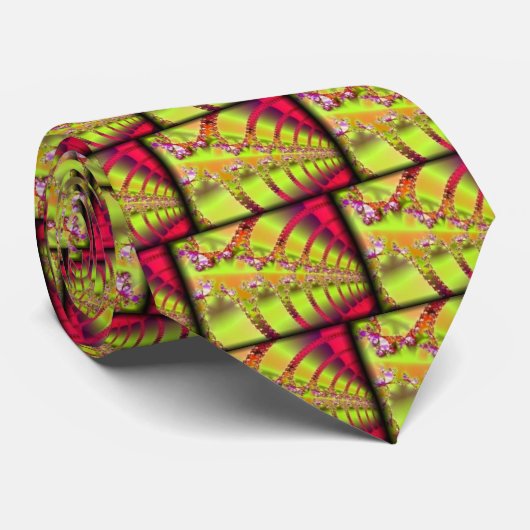 Fractal Buttonnen Rood/Geel Stropdas (Opgerold)