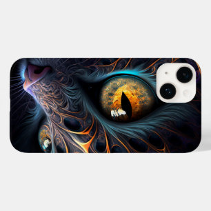 Fractal Cat Face in zwarte en trillende kleuren Case-Mate iPhone 14 Hoesje