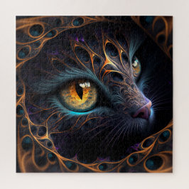 Fractal Cat Face in zwarte en trillende kleuren Legpuzzel