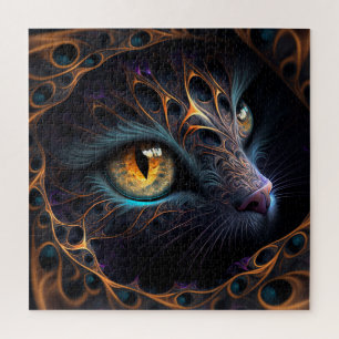 Fractal Cat Face in zwarte en trillende kleuren Legpuzzel