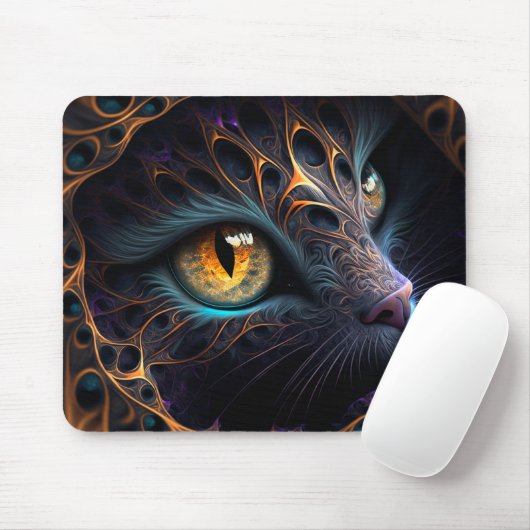 Fractal Cat Face in zwarte en trillende kleuren Muismat (Met muis)