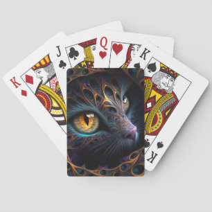 Fractal Cat Face in zwarte en trillende kleuren Pokerkaarten