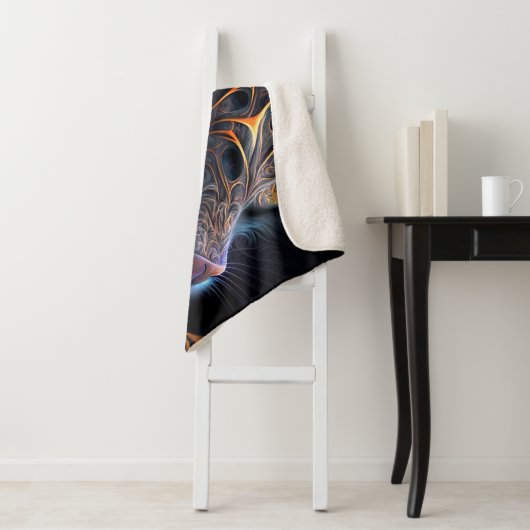 Fractal Cat Face in zwarte en trillende kleuren Sherpa Deken (In situ)