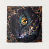 Fractal Cat Face in zwarte en trillende kleuren Wandkleed (Voorkant (horizontaal))