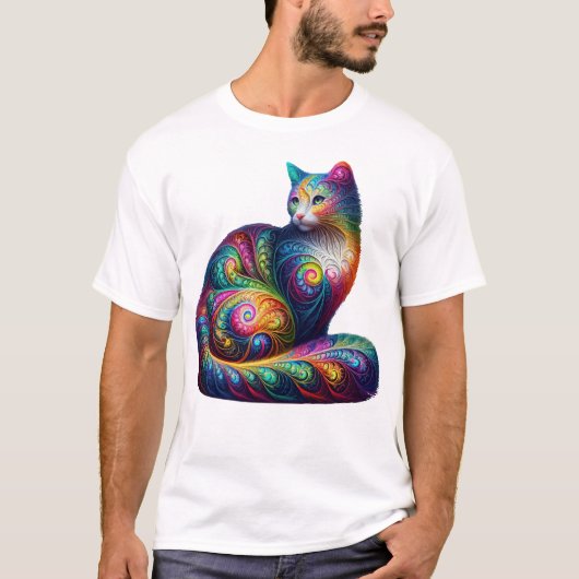Fractal Cat – psychedelische katachtige kunst T-shirt (Voorkant)