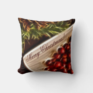 Fractal Cranberry Kerstmis met tekst Kussen