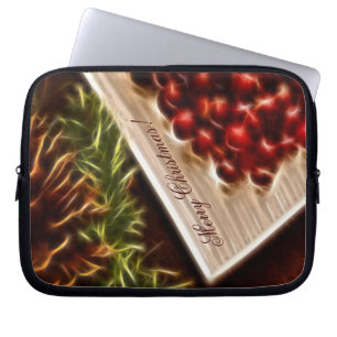Fractal Cranberry Kerstmis met tekst Laptop Sleeve