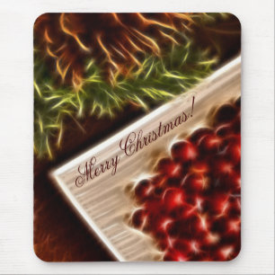 Fractal Cranberry Kerstmis met tekst Muismat