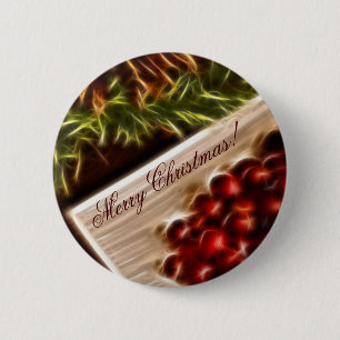 Fractal Cranberry Kerstmis met tekst Ronde Button 5,7 Cm