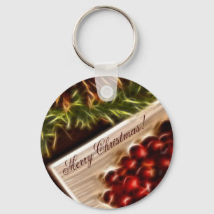 Fractal Cranberry Kerstmis met tekst Sleutelhanger