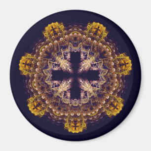 Fractal cross mandala magneet