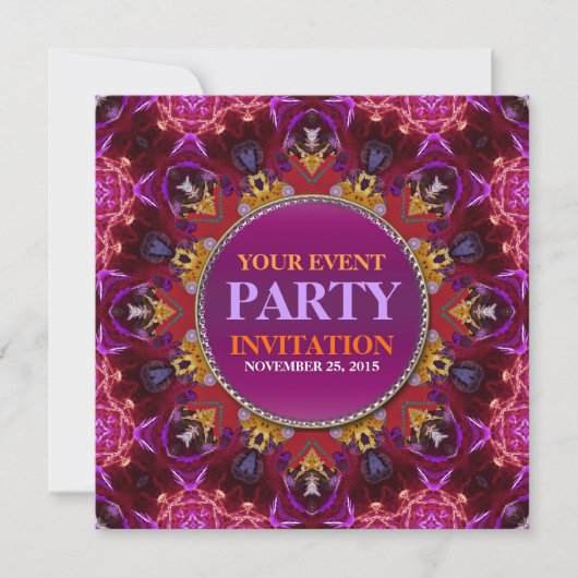 Fractal Embroidery mandala Party Invitation Kaart (Voorkant)