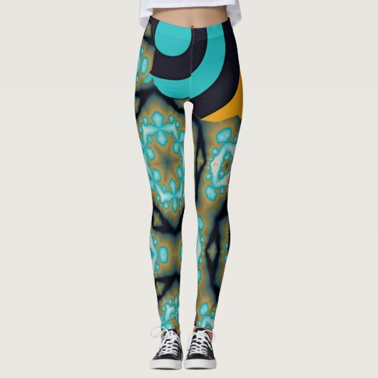 Fractal en geometrisch patroon in turkooistisch si leggings (Voorkant)
