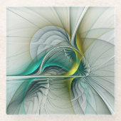 Fractal Evolution, Golden Turquoise Abstracte Art Glazen Onderzetter (Voorkant)