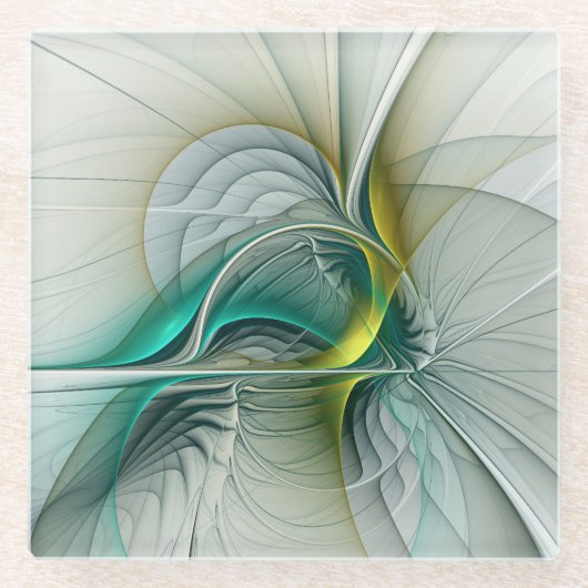 Fractal Evolution, Golden Turquoise Abstracte Art Glazen Onderzetter (Voorkant)