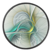 Fractal Evolution, Golden Turquoise Abstracte Art Hockey Puck (Voorkant)