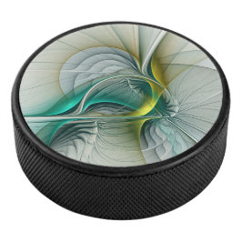Fractal Evolution, Golden Turquoise Abstracte Art Hockey Puck