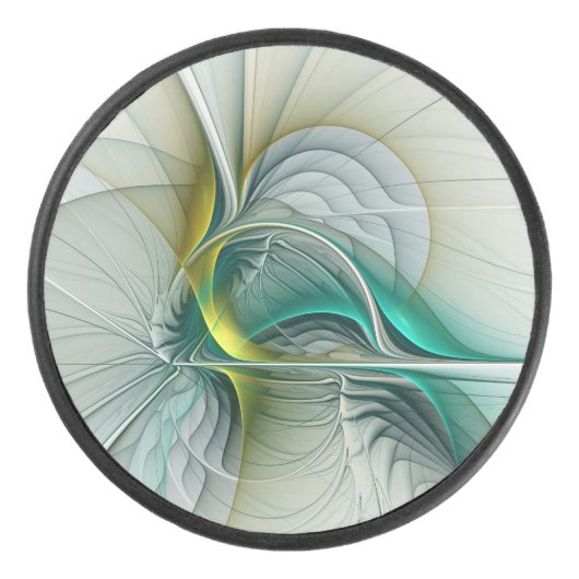 Fractal Evolution, Golden Turquoise Abstracte Art Hockey Puck (Voorkant)