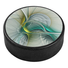 Fractal Evolution, Golden Turquoise Abstracte Art Hockey Puck