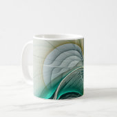 Fractal Evolution, Golden Turquoise Abstracte Art Koffiemok (Voorkant links)