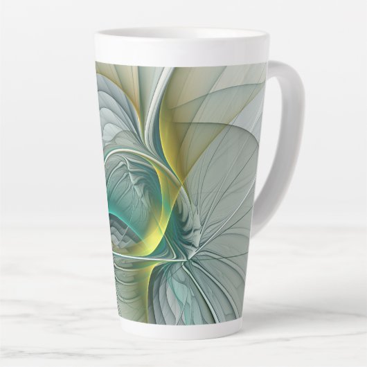 Fractal Evolution, Golden Turquoise Abstracte Art Latte Mok (Rechterhoek)