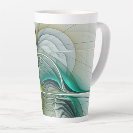 Fractal Evolution, Golden Turquoise Abstracte Art Latte Mok (Rechterhoek)