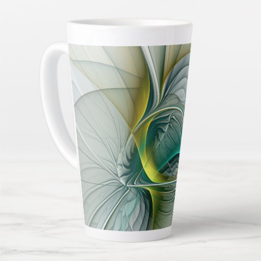Fractal Evolution, Golden Turquoise Abstracte Art Latte Mok (Linkerhoek)
