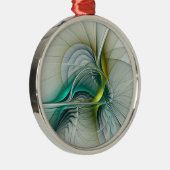 Fractal Evolution, Golden Turquoise Abstracte Art Metalen Ornament (Rechts)