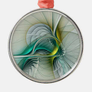 Fractal Evolution, Golden Turquoise Abstracte Art Metalen Ornament