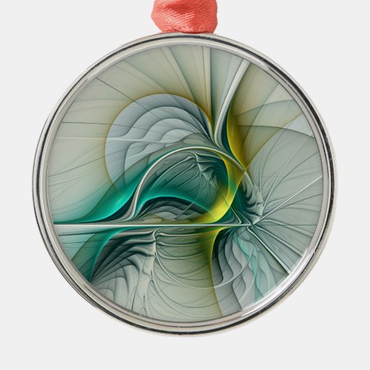 Fractal Evolution, Golden Turquoise Abstracte Art Metalen Ornament (Voorkant)