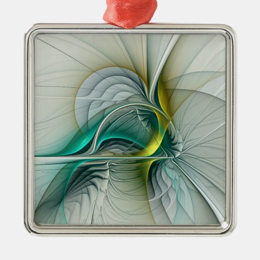 Fractal Evolution, Golden Turquoise Abstracte Art Metalen Ornament (Voorkant)