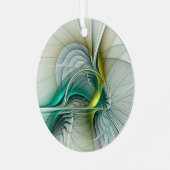 Fractal Evolution, Golden Turquoise Abstracte Art Metalen Ornament (Voorkant links)