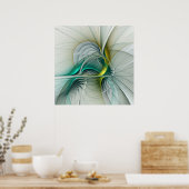 Fractal Evolution, Golden Turquoise Abstracte Art Poster (Keuken)