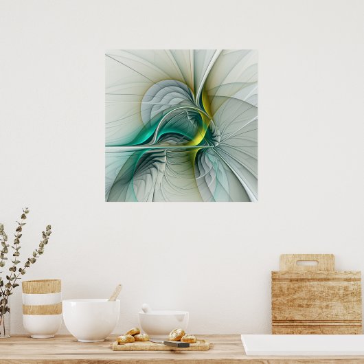 Fractal Evolution, Golden Turquoise Abstracte Art Poster (Keuken)