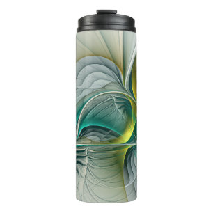 Fractal Evolution, Golden Turquoise Abstracte Art Thermosbeker