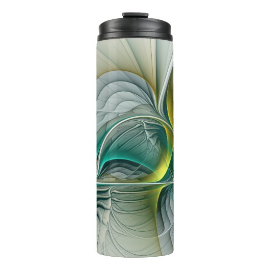 Fractal Evolution, Golden Turquoise Abstracte Art Thermosbeker (Voorkant)