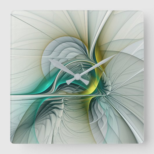 Fractal Evolution, Golden Turquoise Abstracte Art Vierkante Klok (Voorkant)