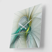 Fractal Evolution, Golden Turquoise Abstracte Art Vierkante Klok (Hoek)